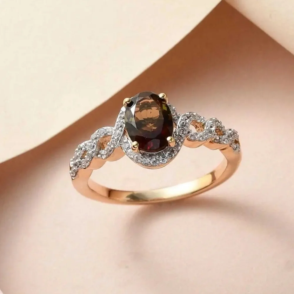 Genuine Tanzanian Golden Tourmaline & White Zircon 18k/925 ✨️Size 7 - Picture 4 of 13